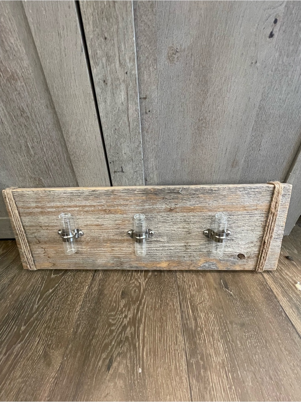 Rustic Wooden Wall vase Rack in Weathered Gray